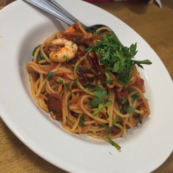 King prawn pomodoro spaghetti